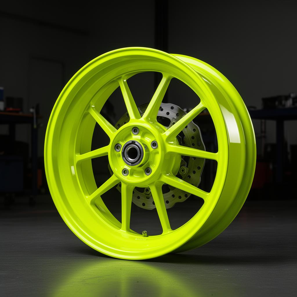 Roda de moto com pintura eletrostática amarelo limão