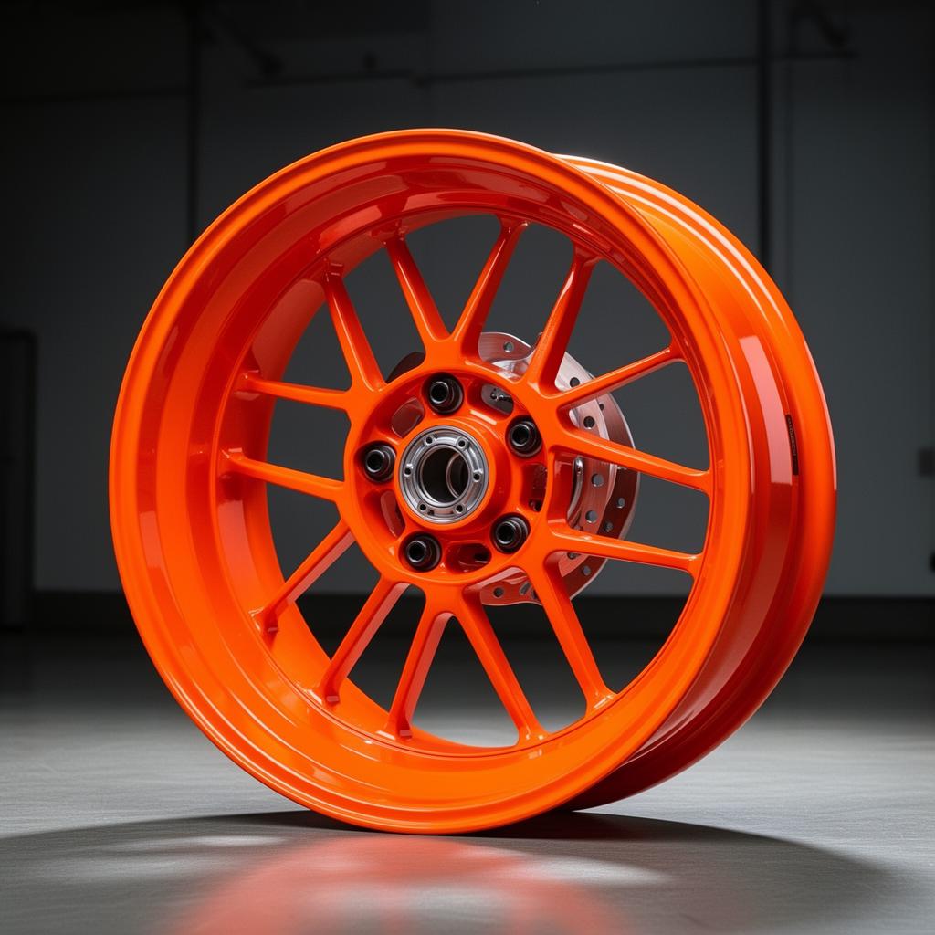 Roda de moto com pintura eletrostática laranja