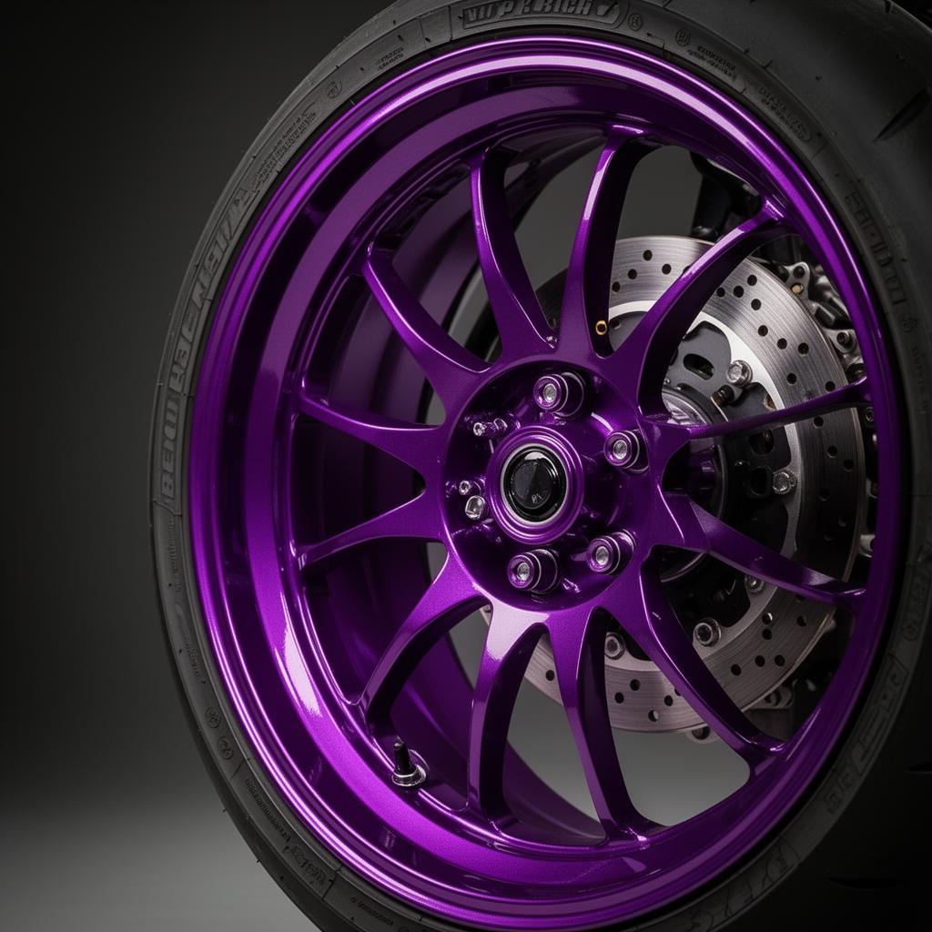 Roda de moto com pintura eletrostática verniz roxo