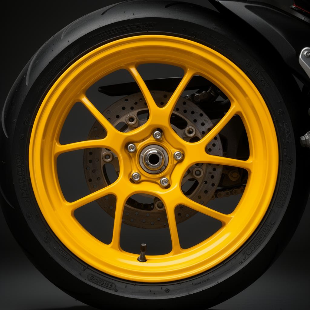 Roda de moto com pintura eletrostática amarelo correios