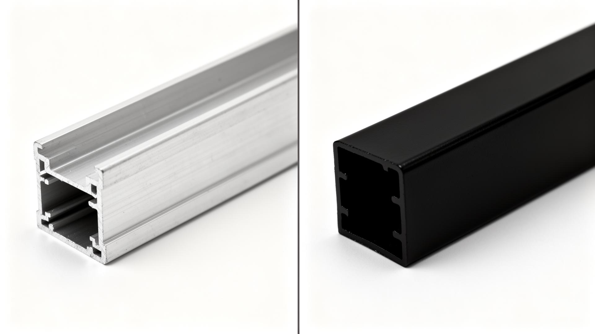 Antes e depois de peça de alumínio com pintura eletrostática preta